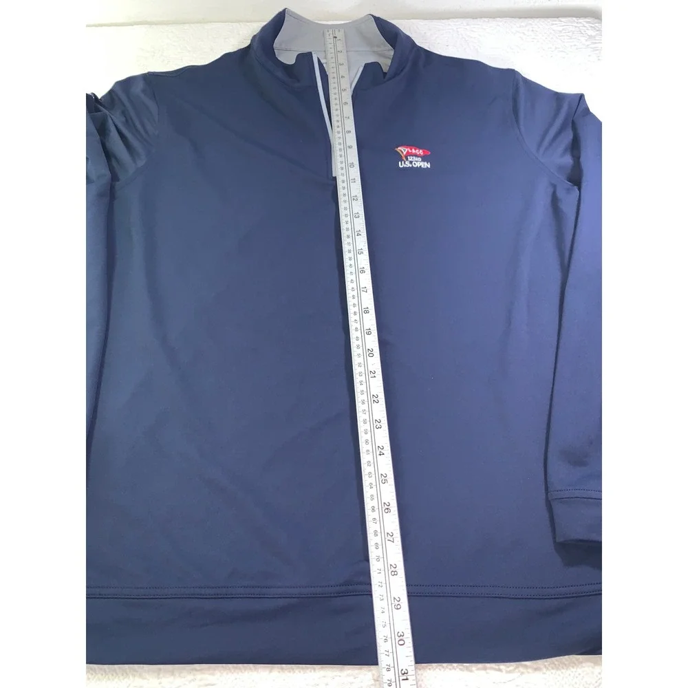 Peter Millar Mens XL 123rd US Open LACC 1/4 Zip Pullover Navy Blue Golf Sweater